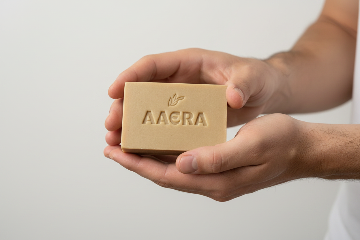 Man holding soap bar